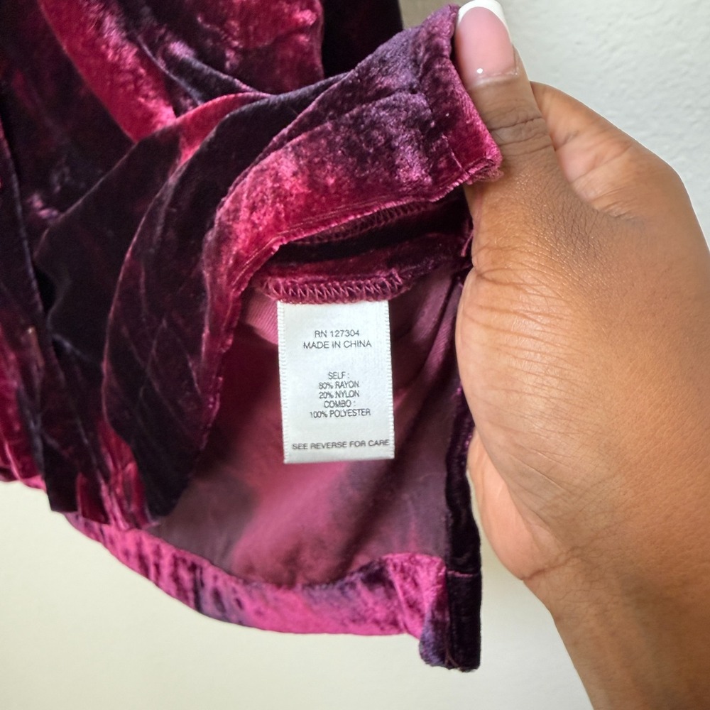 John Mark Women Burnout Velvet Button‎ Front Top Medium Burgundy Lagenlook Tunic - Picture 7 of 10